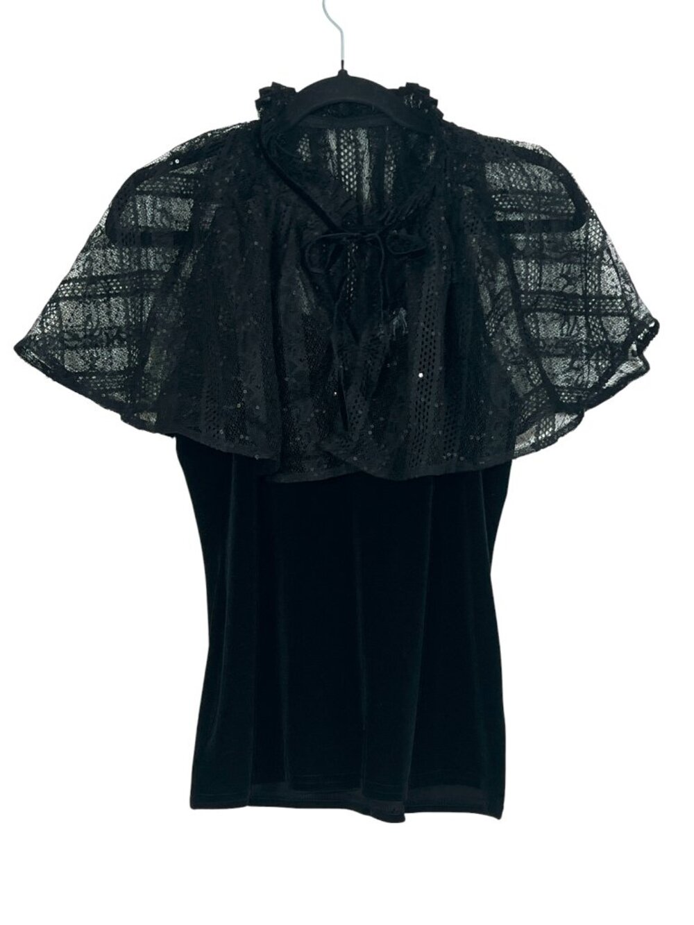 Anne Fontaine Gothic Velvet Tank Top with Sheer Cape Black Size 42 New $595